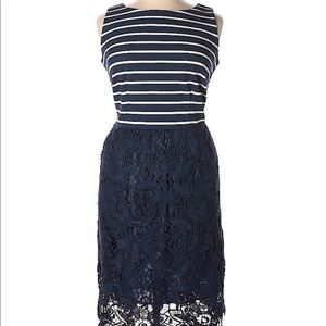 Taylor navy stripes and lace dress